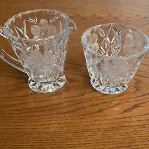 Crystal Etched Flower Sugar Creamer Set